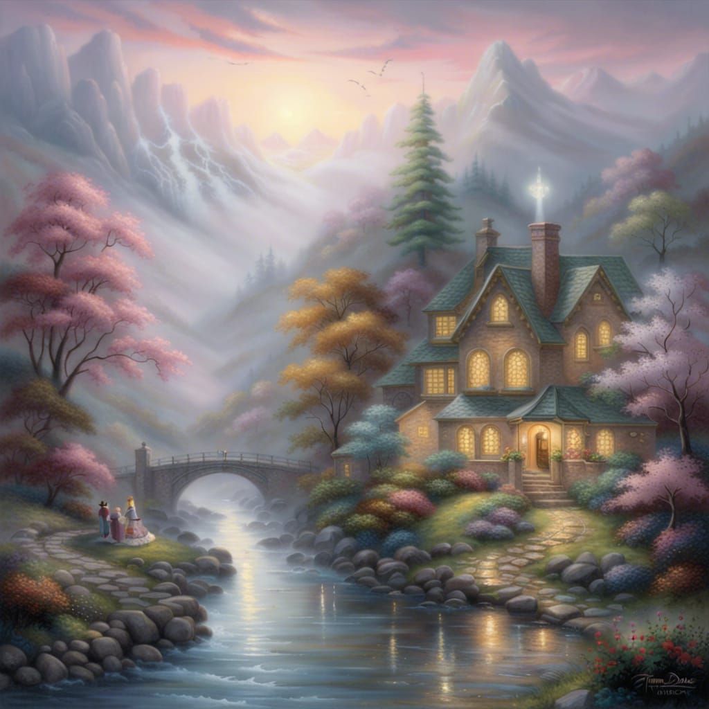 Ethereal Fantasy Scene in Kinkade Style