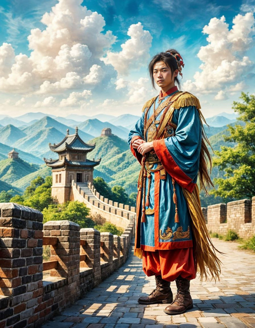 Young Soldier Stands on the Ancient Wall in a Serene Summer ...