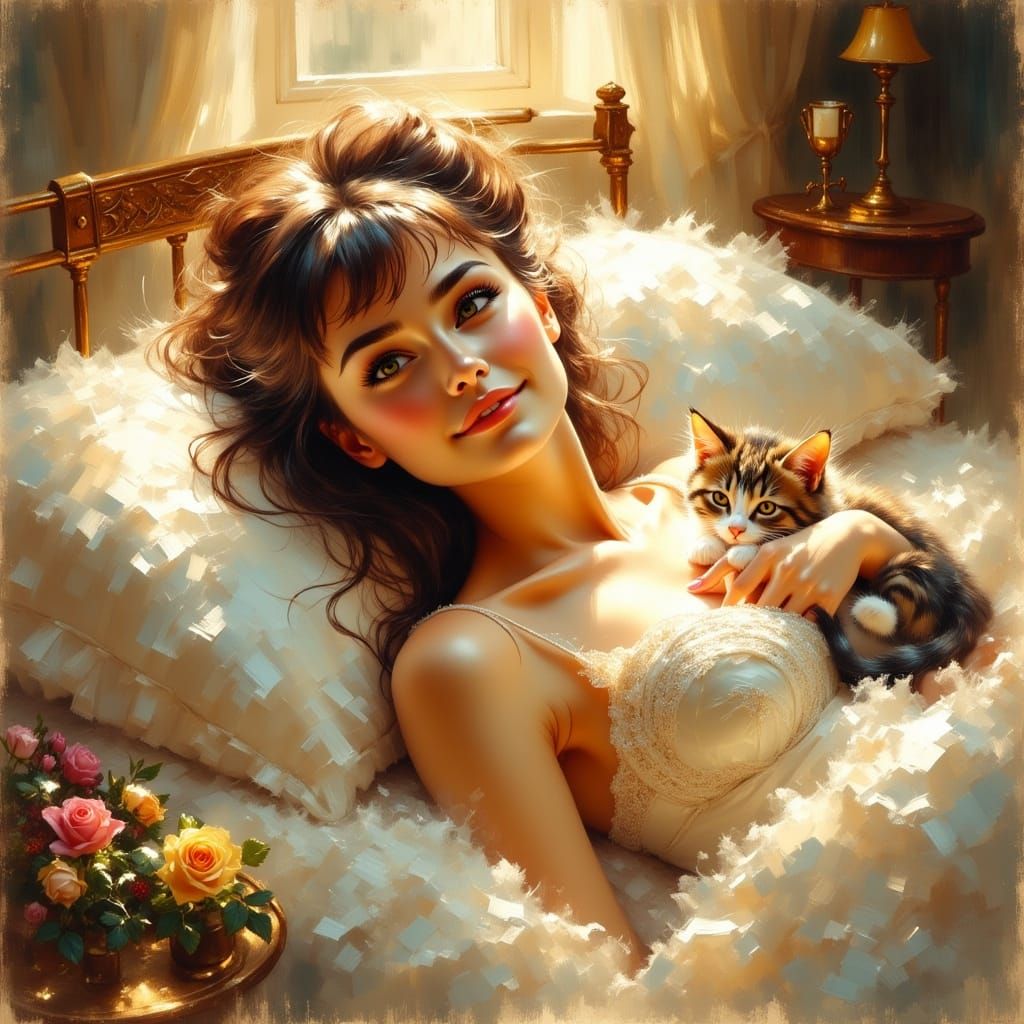 Elegant Audrey Hepburn Wakes in Whimsical Morning Scene