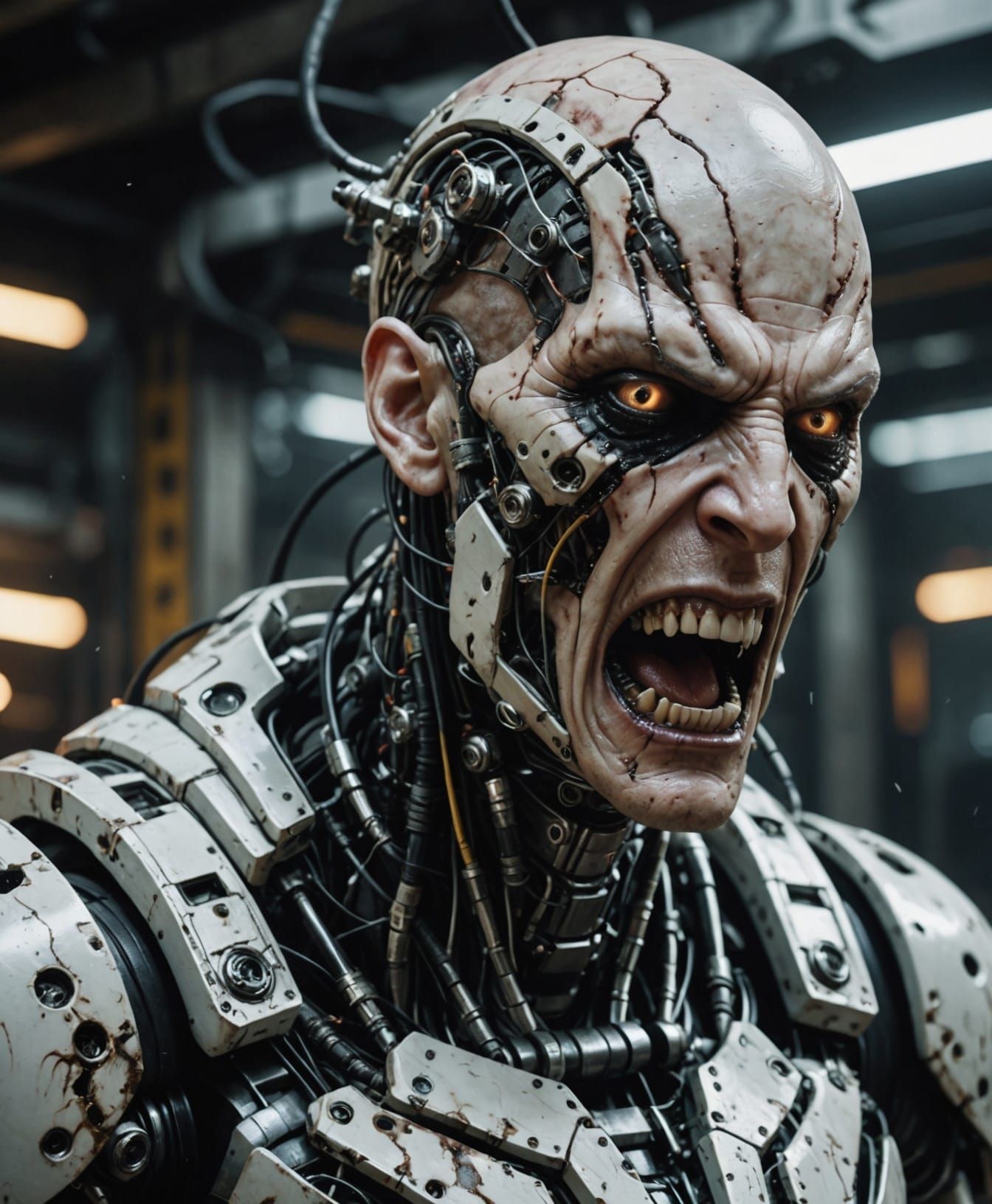 Cybernetic Warrior Screaming in Rage