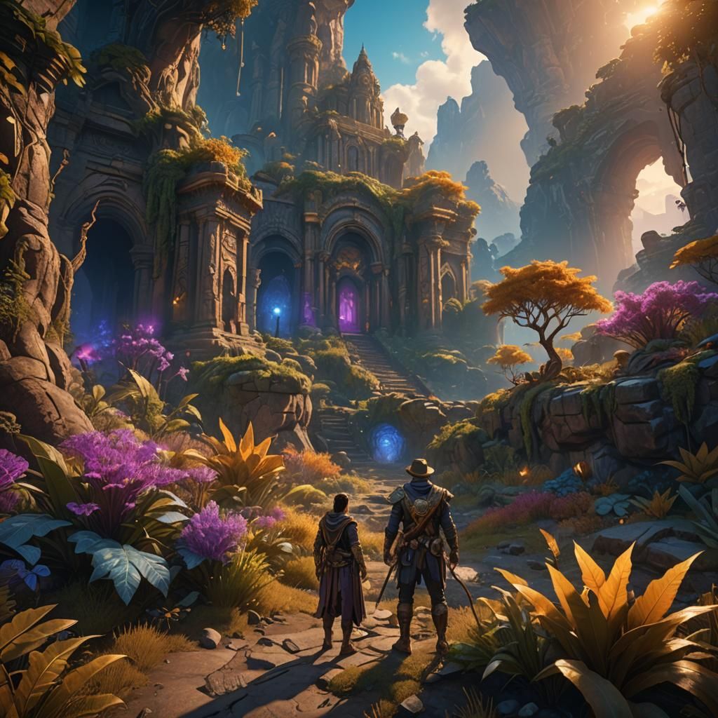 Treasure Hunter in Mystical Landscape Concept Art