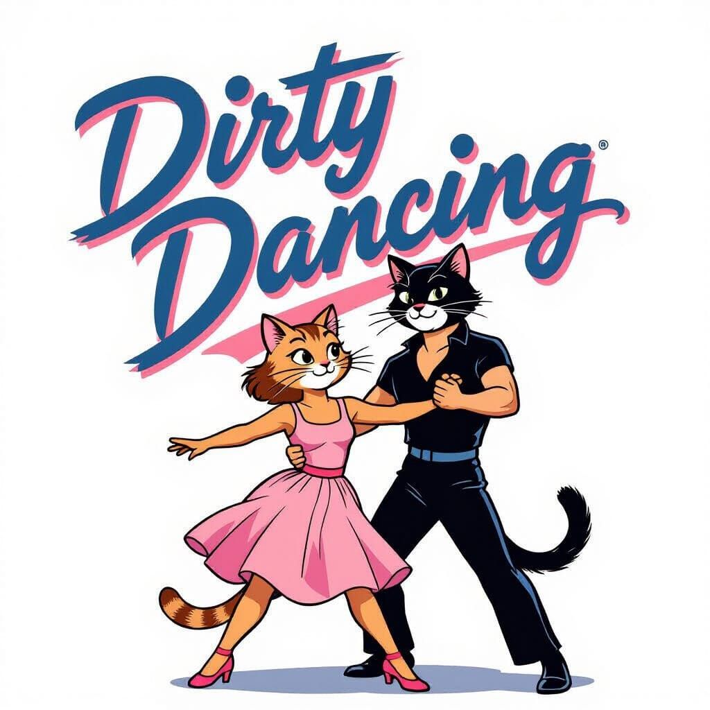 Dirty Dancing Poster with Anthropomorphic Cats