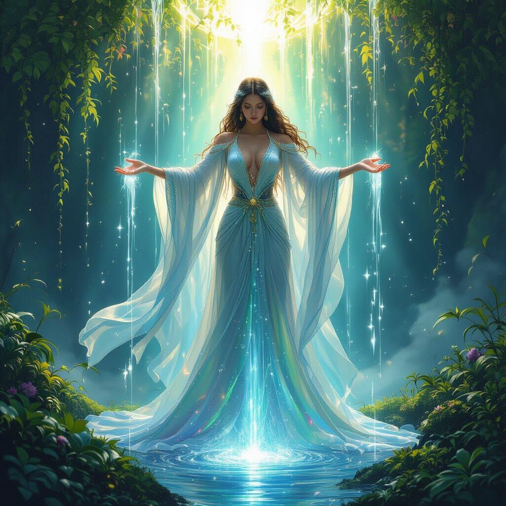 Divine Spirit Channels Ethereal Light Onto Verdant Earth