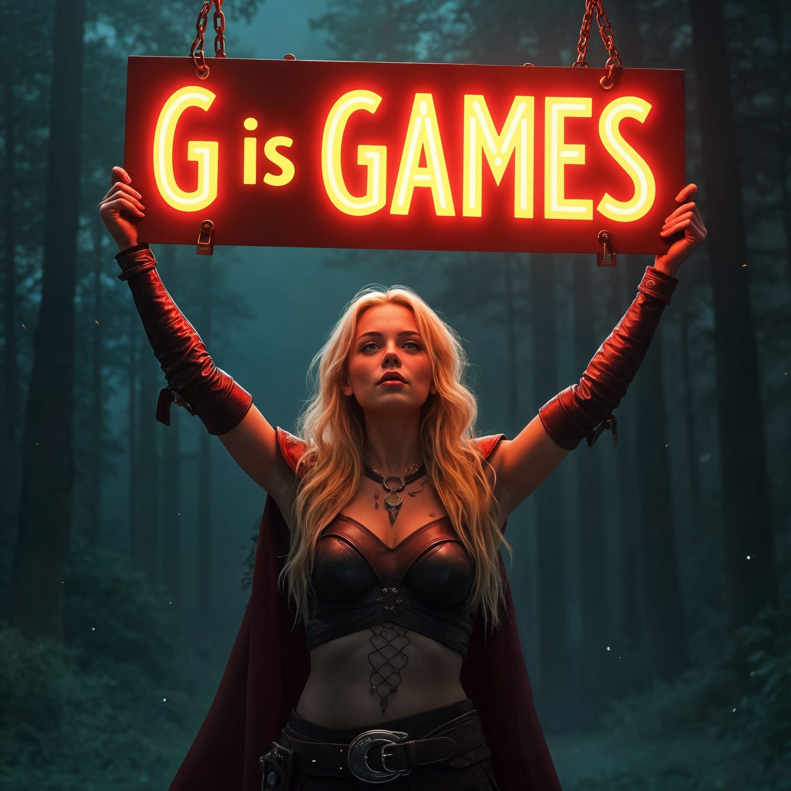 Warrior Goddess in Neon Glory, Hyper-Realistic