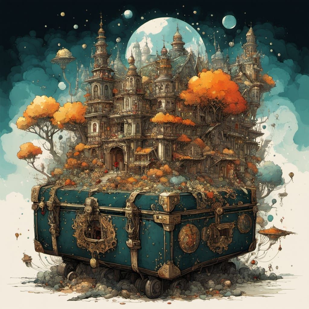 Exploding Treasure Chest: Whimsical Double Exposure