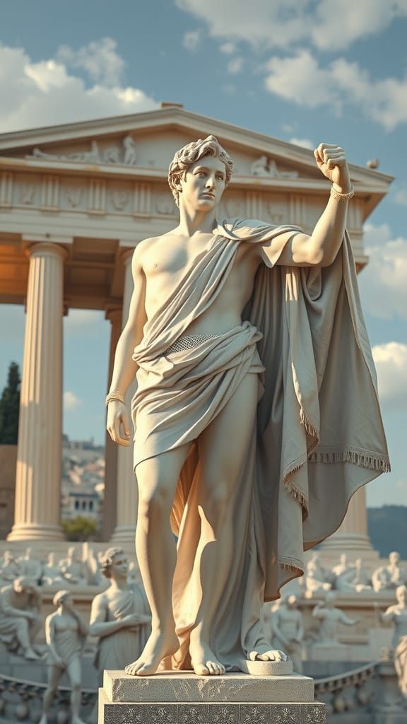 Epic Greek Roman Temple Statue in White Marble