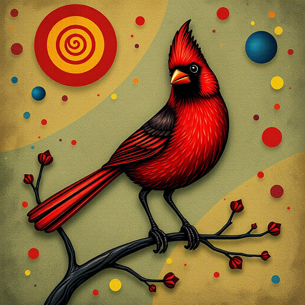 Whimsical Cardinal in Textured Pointillism Style