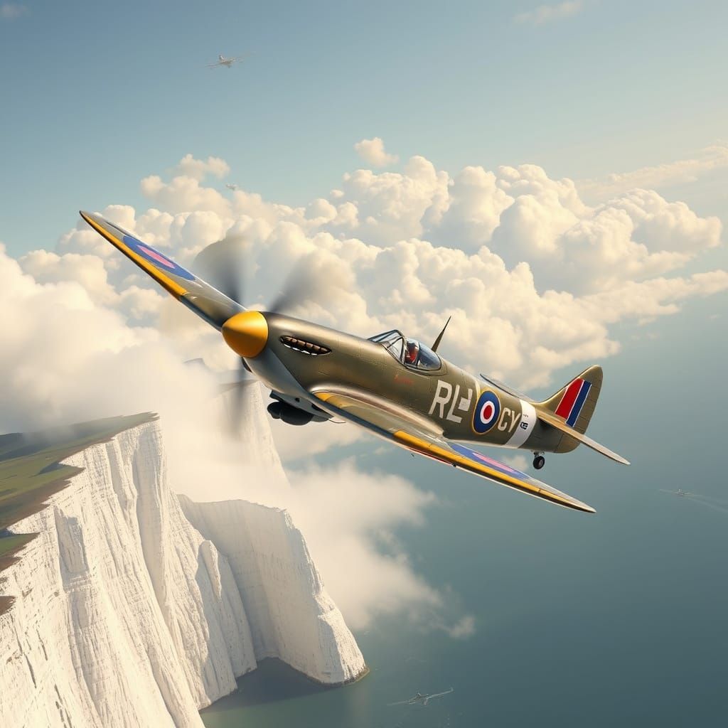 Spitfire Soaring Over White Cliffs: Digital Art