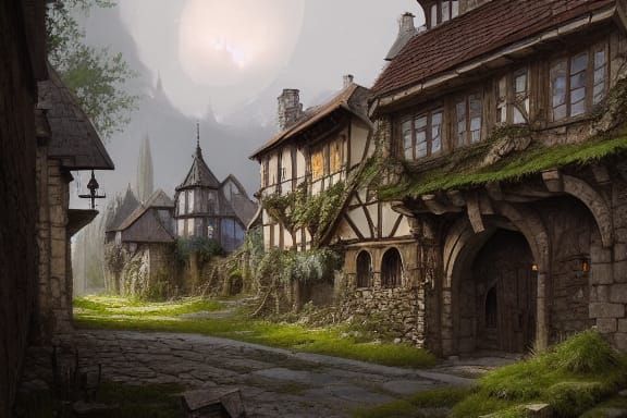 Medieval Woodpunk Town View by Rutkowski