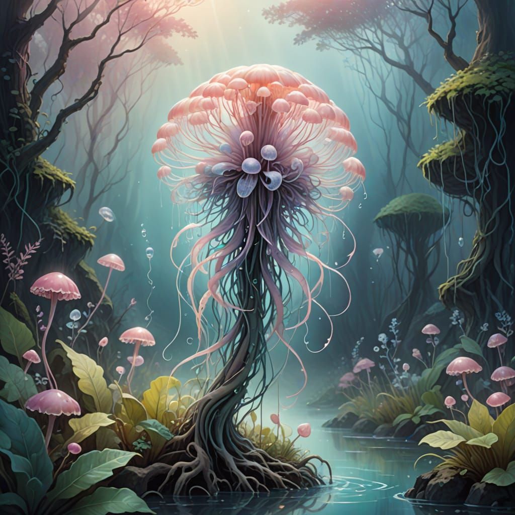 Floating Plant in Whimsical Watercolor Style