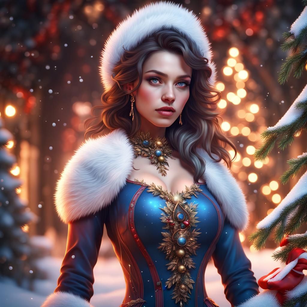 Beautiful Girl Christmas Design in Detailed Matte Painting