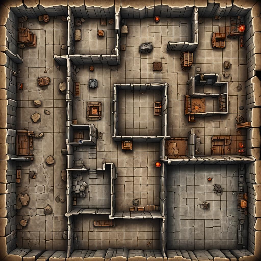 Top-Down Grid Paper Dungeon Battlemap
