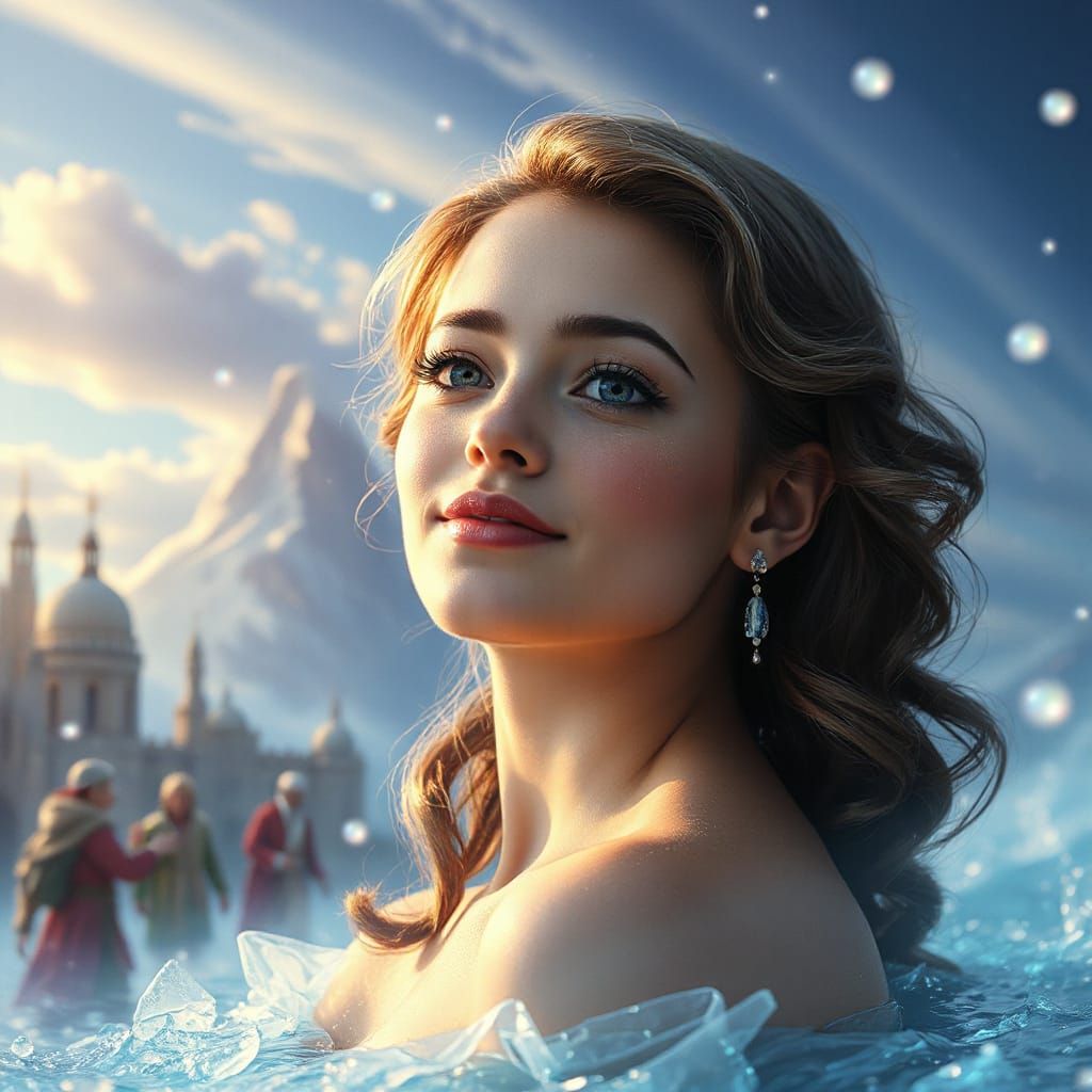 Holographic Woman Drifting Between Centuries in CGI Style