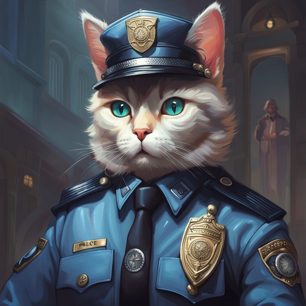 Anthropomorphic Cat Police Officer Portrait