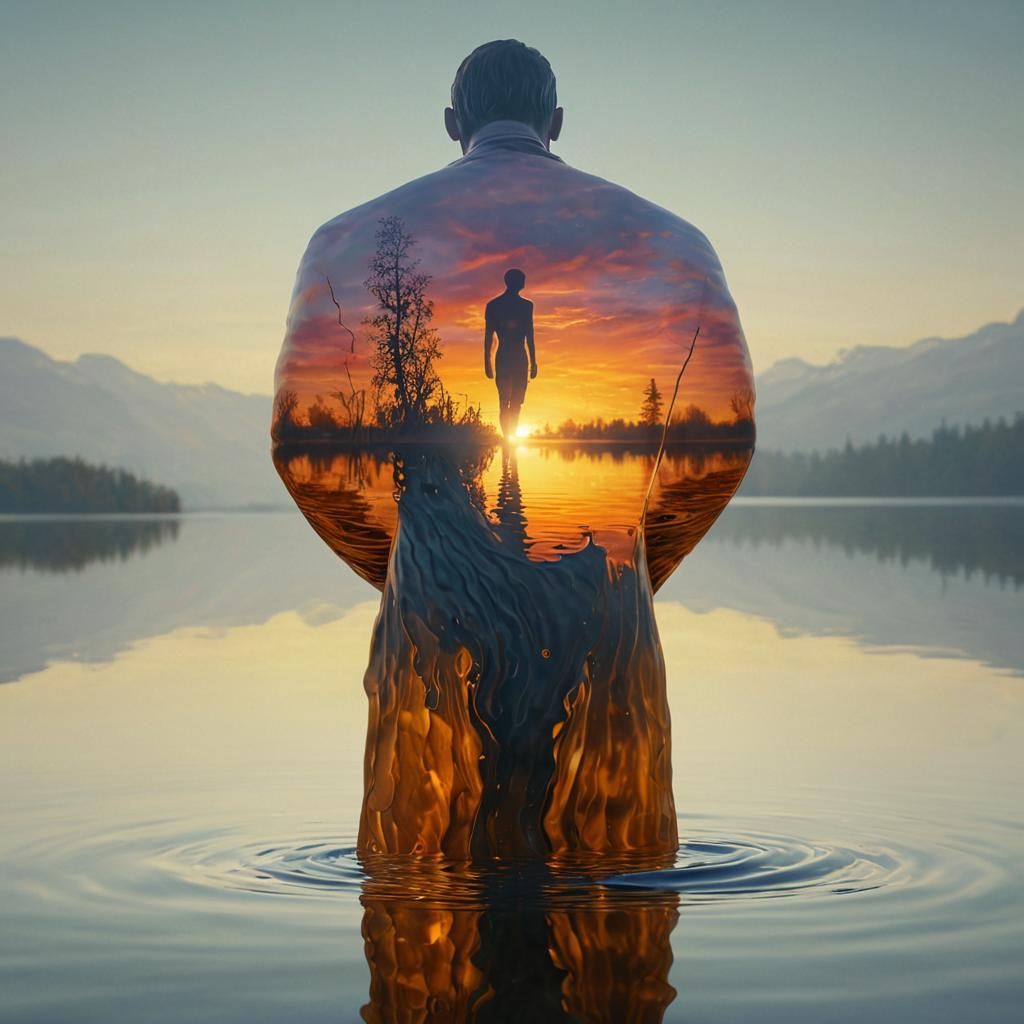 Mystical Figure at Dreamlike Lake in Surreal Style