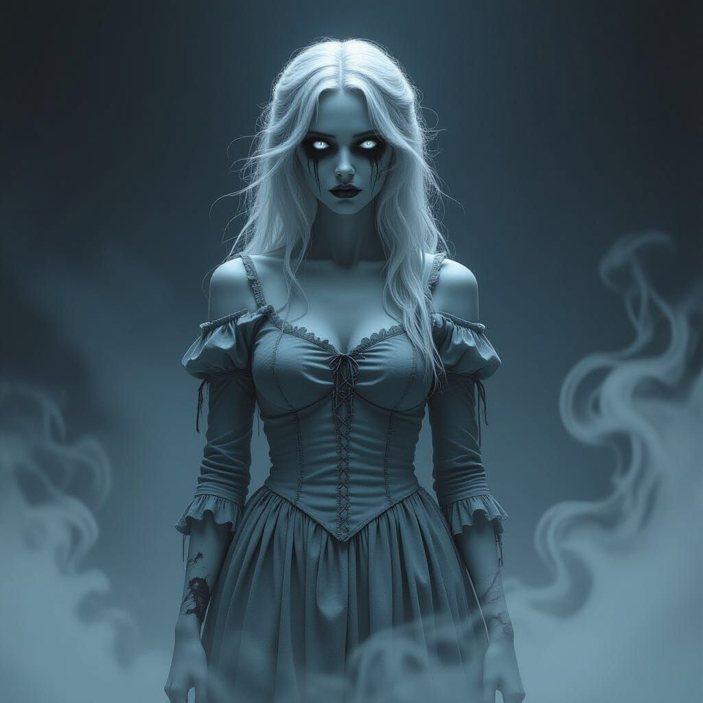 Ethereal Zombie Woman Floats in Ghostly Light