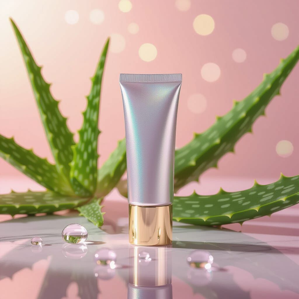 Sleek Silver and Gold Face Cream Tube with Holographic Accen...