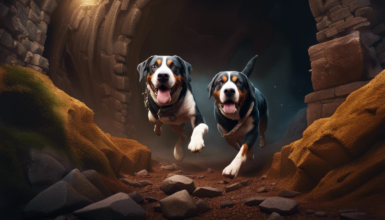 Swiss Mountain Dog Escaping Tomb, Matte Painting