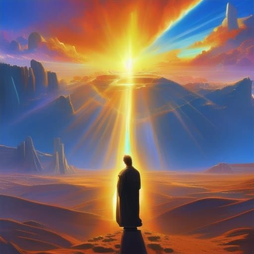 Ancient Desert Wanderer in Ephemeral Splendor