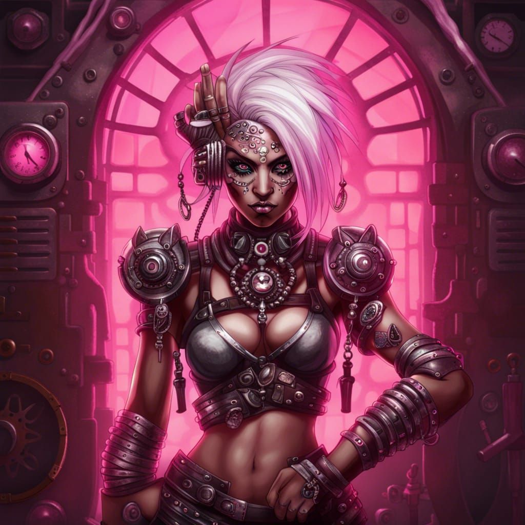 Steampunk Punk Rock Drow Dancer with Pink Eyes