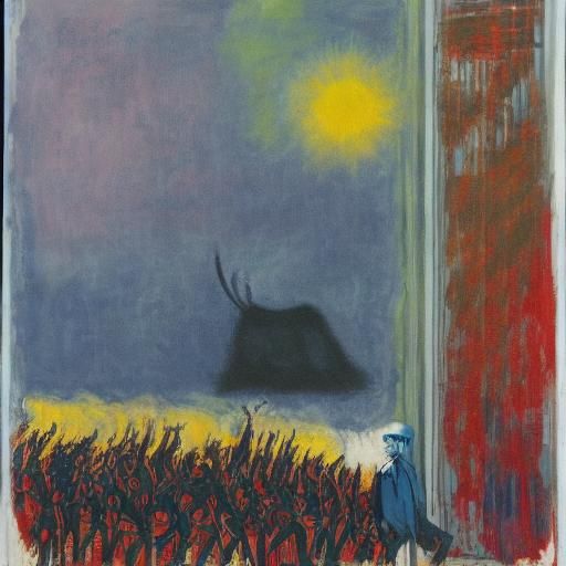 Beast Receives High Five: Rothko and Magritte Style