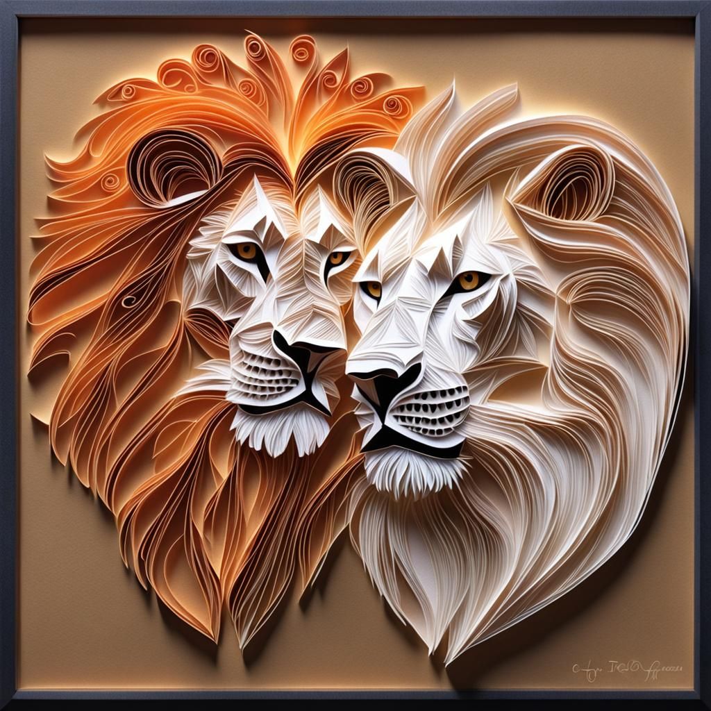 Quilled Paper Art: Affectionate Lion Portrait