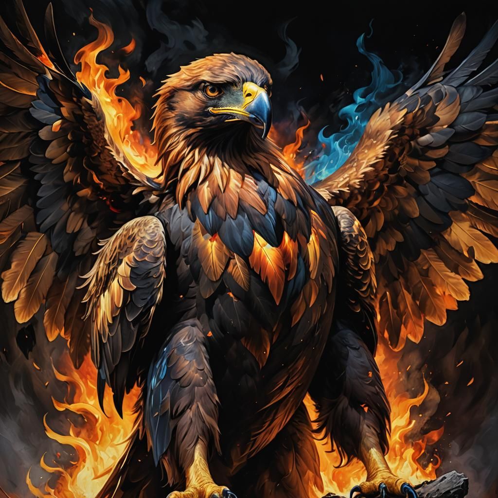 Flaming Golden Eagle in Oil Painting Style