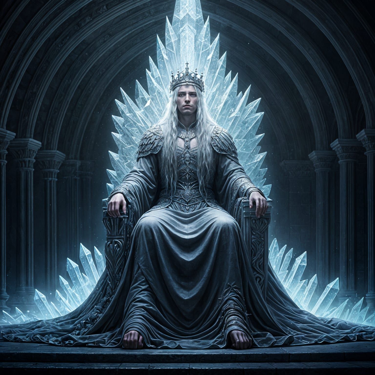 Silver King on Ice Throne in Renaissance Style