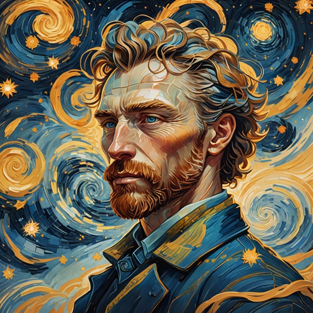 Van Gogh Starry Night Portrait in Digital Art Style