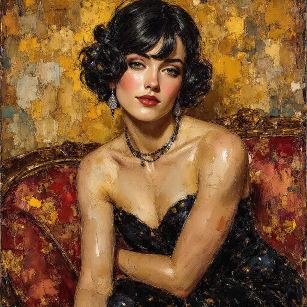 1920s Flapper Portrait in Art Deco Style