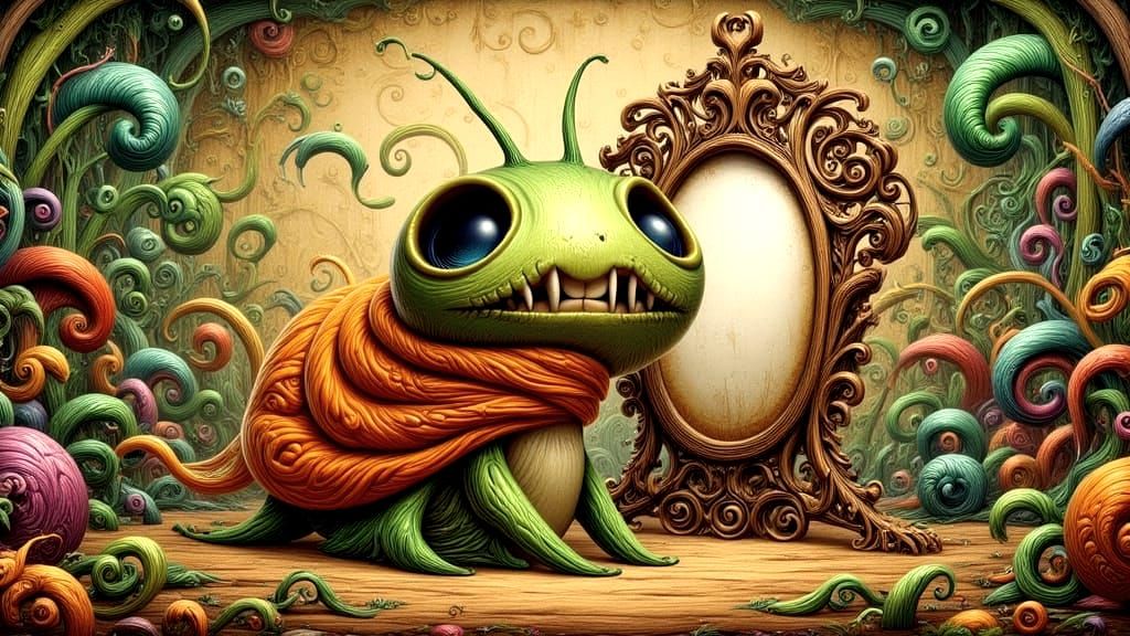 Whimsical Snail Gazing in a Mirror