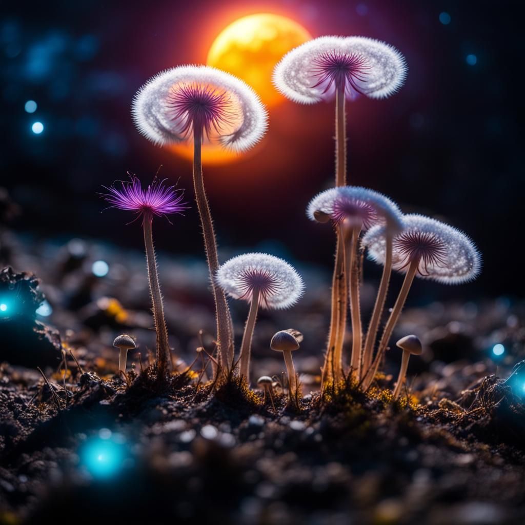 Glowing Alien Flowers on Moon Surface