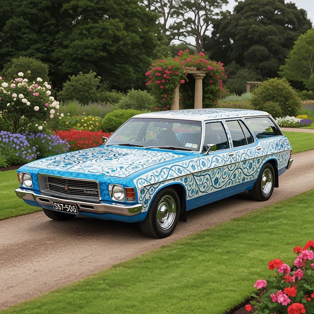 Vintage Floral Holden Kingswood in Serene Garden