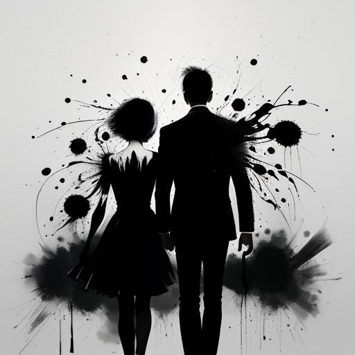 High Contrast Ink Splatter Painting of Couple