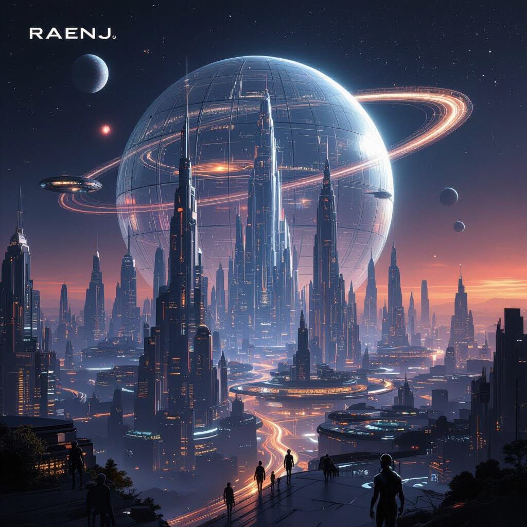 Futuristic Planet Raenj: Dome Megacity Under Red Dwarf