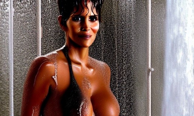Halle Berry in Shower: Ultra Realistic Matte Painting