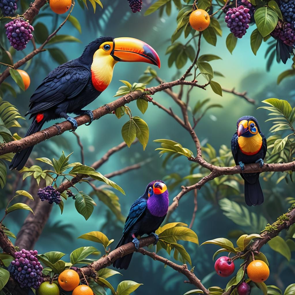 Cute Baby Toucan in Lush Fantasy Art