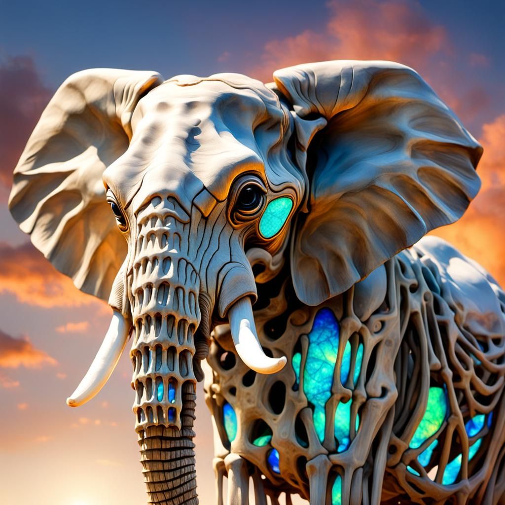 Opal Elephant Skeleton in Colorful Light