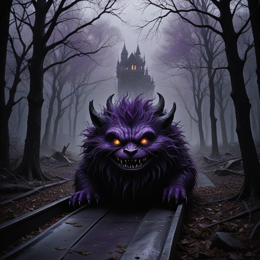 Little Monster Rides a Slide in an Abandoned, Eerie Park