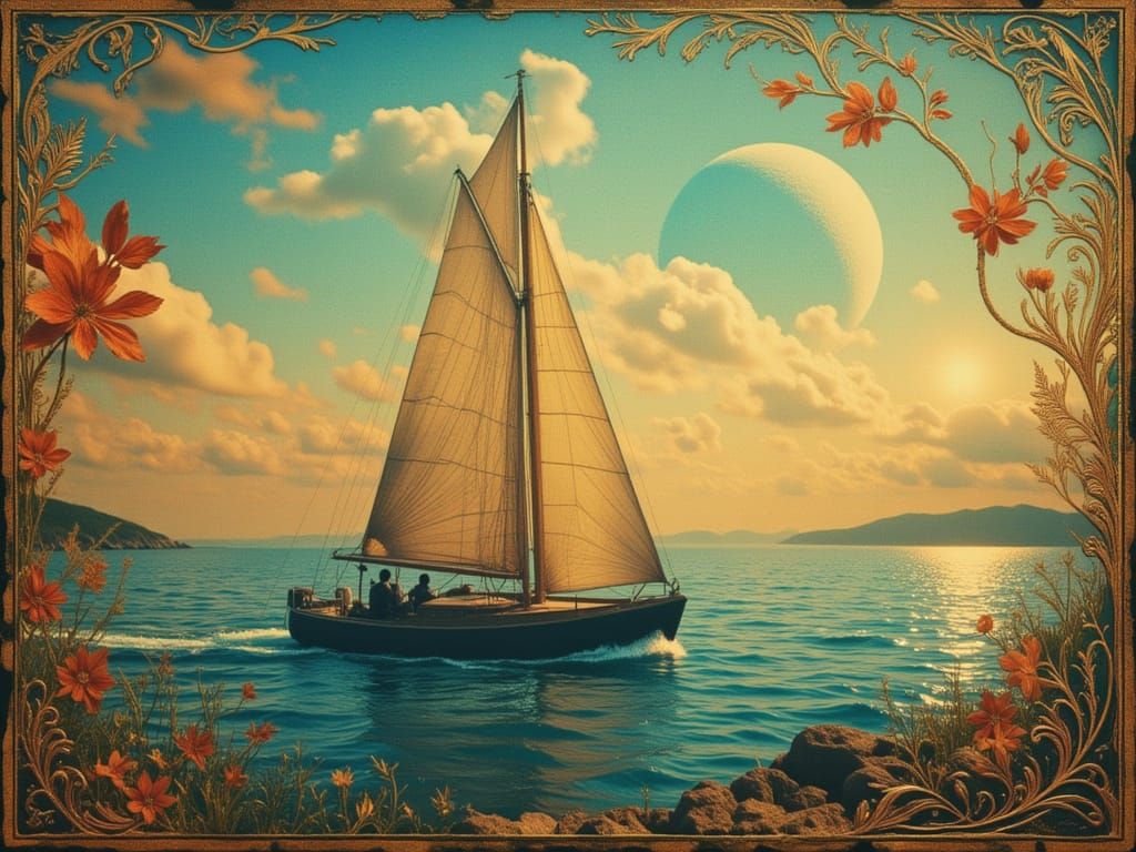 Exoplanet Sailing Adventure in Oil Painting Style