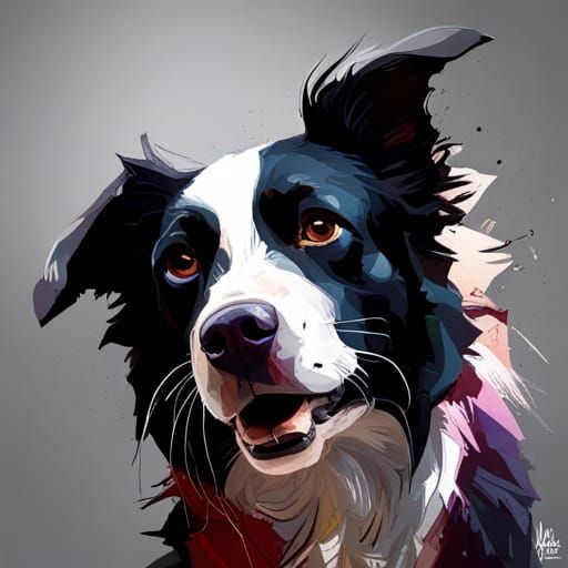 Colorful Border Collie in Digital Painting Style