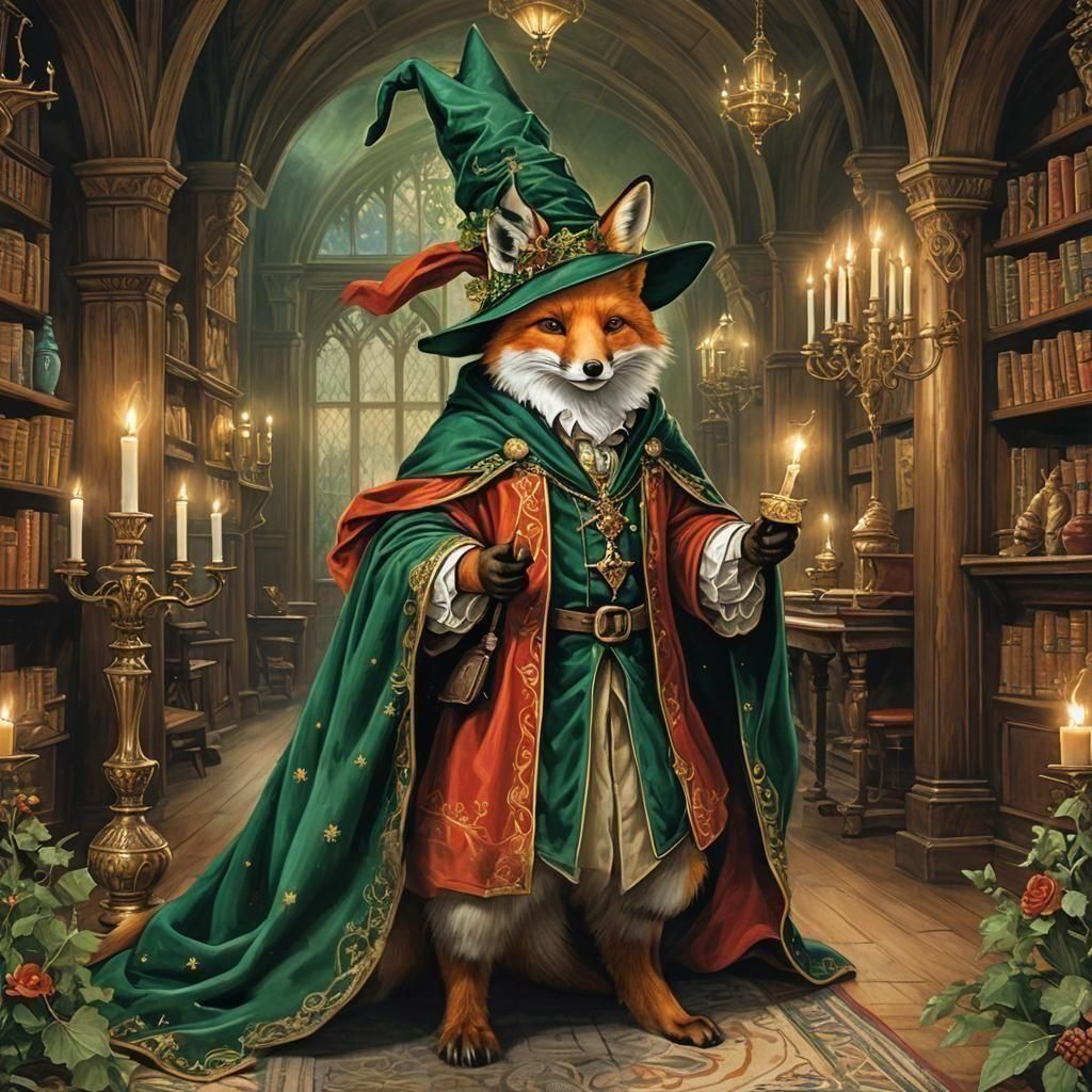 Fox Wizard in Hogwarts: Hyperrealistic Digital Art