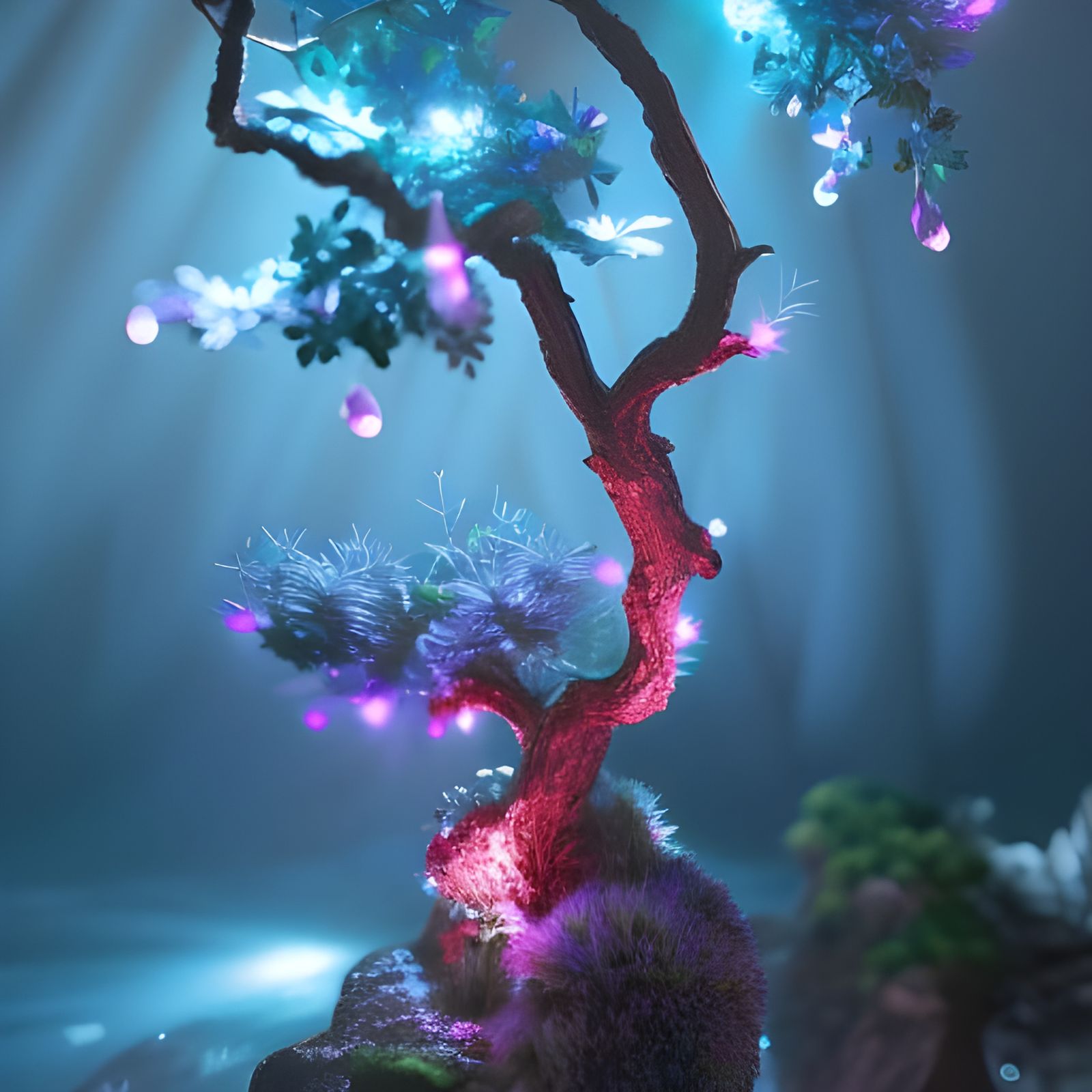 Neon Forest Tree: Digital Art by Titian and Artgerm