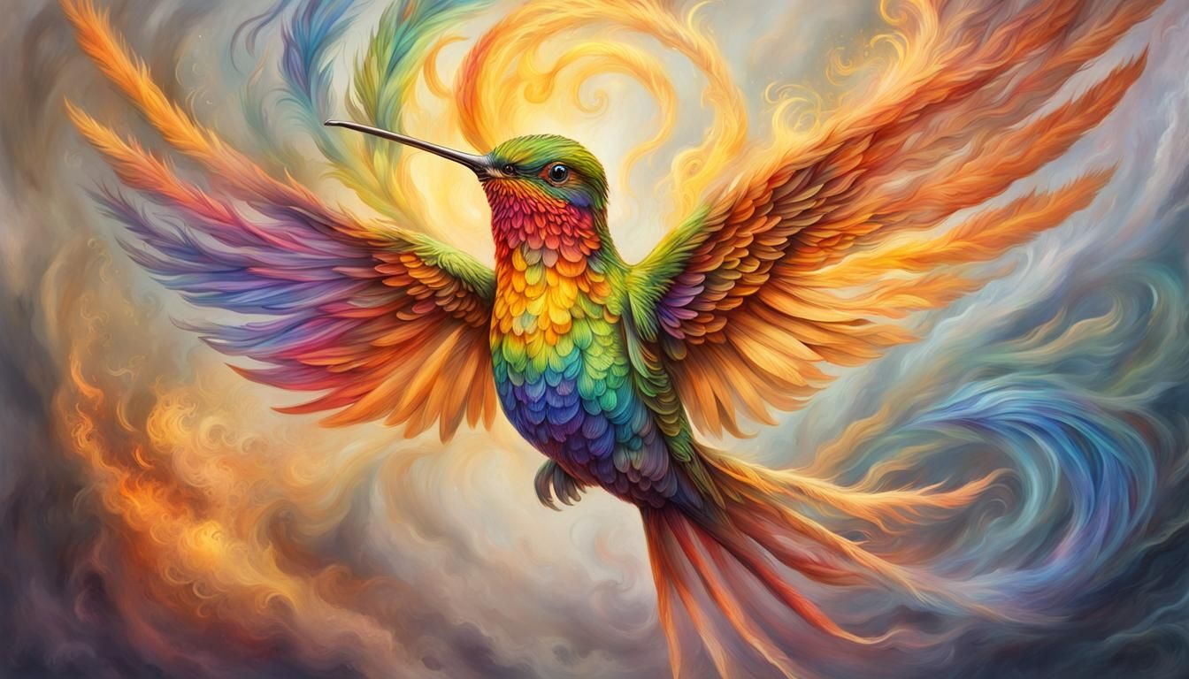 Fantasy Fire Rainbow Hummingbird Portrait