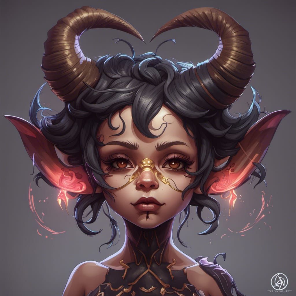 Chibi Baphomet Portrait in Detailed Digital Style