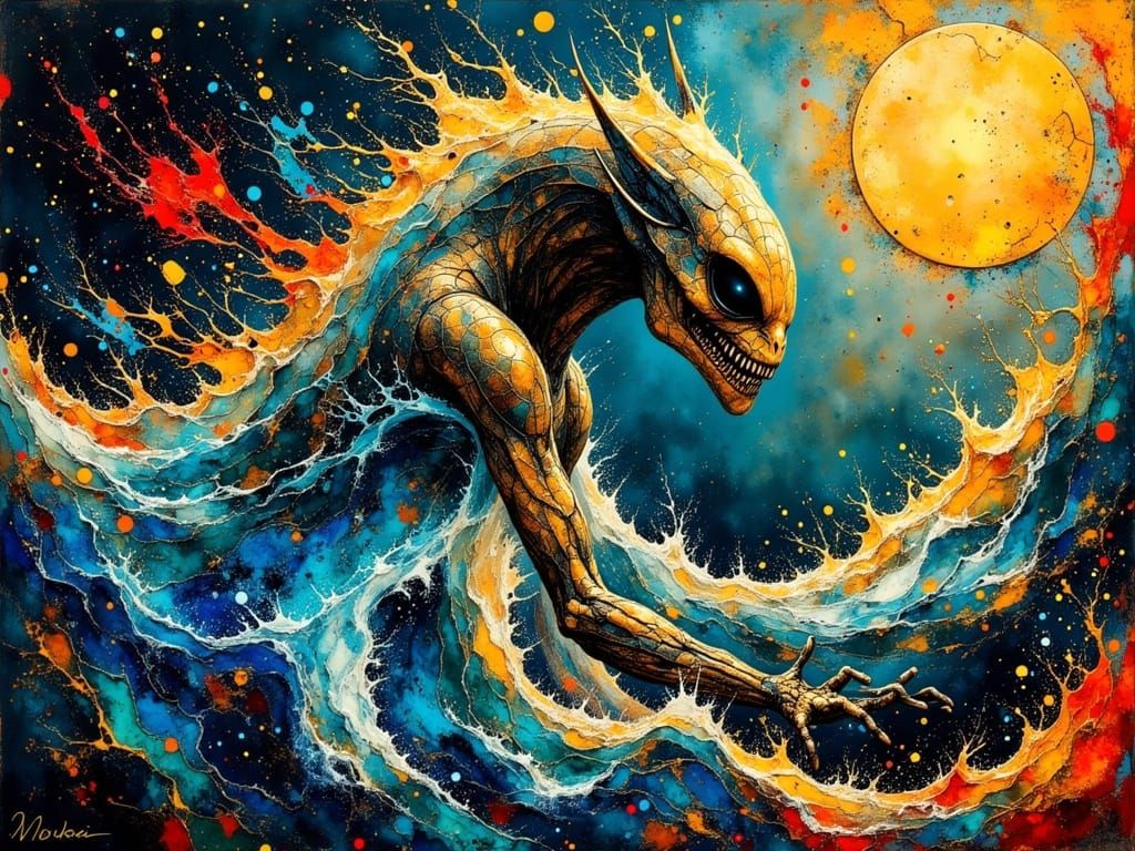 Alien Weathercaster in Dynamic Mosaic Art Style