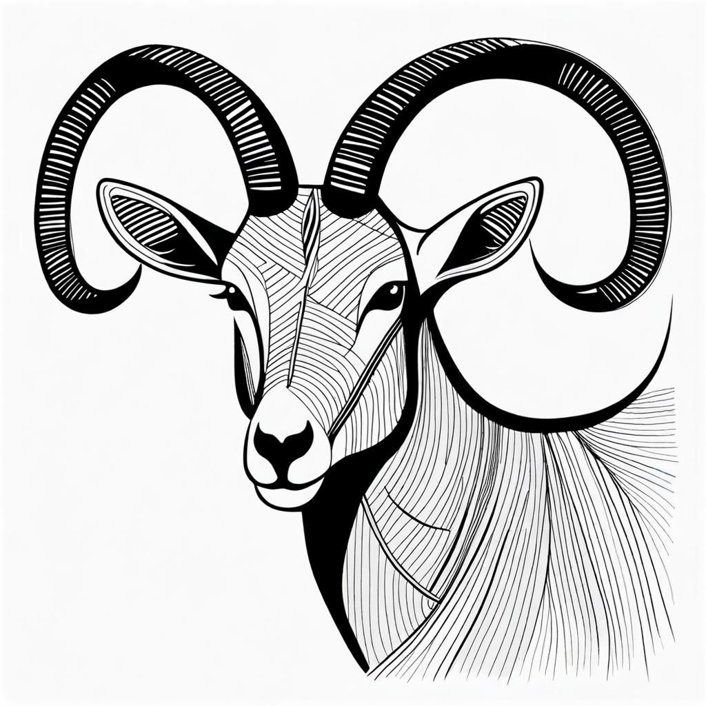 Minimalist One-Line Art Ibex Portrait