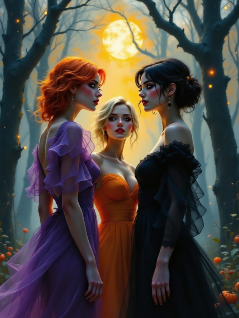 Halloween Night Gathering in Spooky Forest