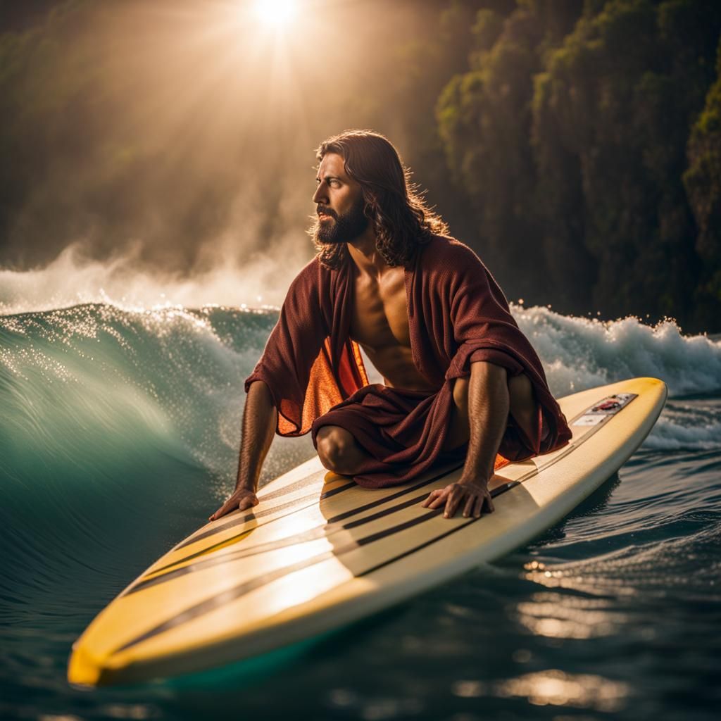 Jesus Surfing and Reading: Photo in 4K