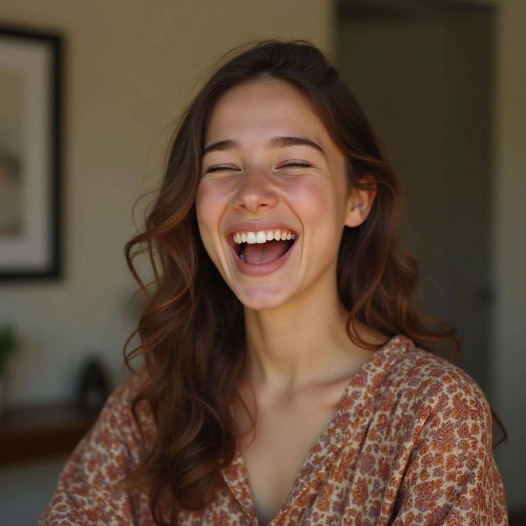 Joyful Young Woman Experiences a Surprising Moment